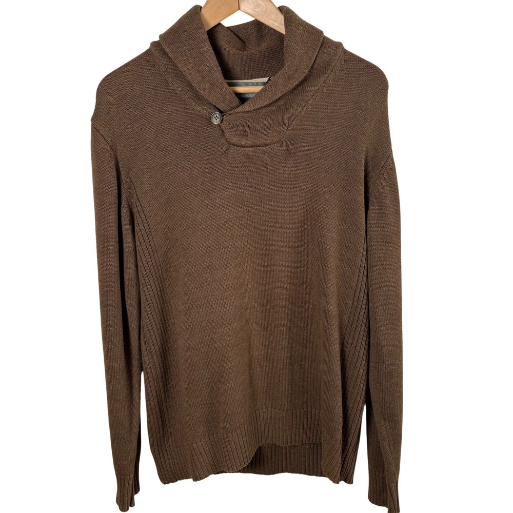 Oscar de la Renta Mens M Brown Shawl Collar Sweater Cotton Blnd Eclectic Grandpa
